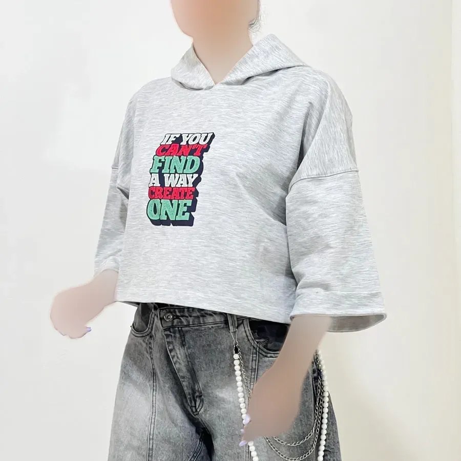 تیشرت کراپ باکسی چاپدار کلاه دار جنس گلکسی