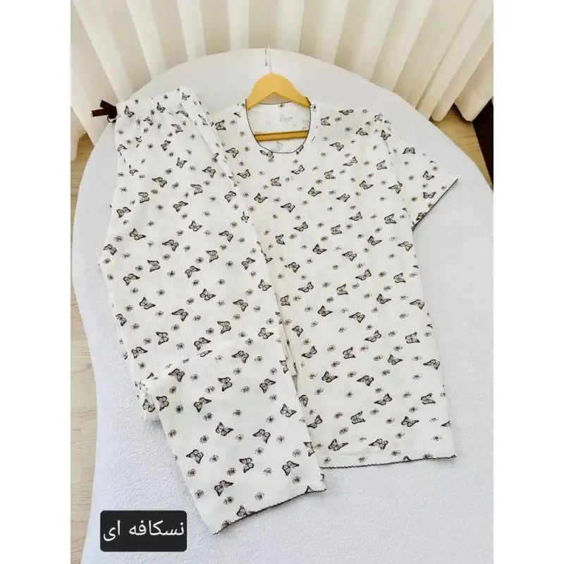 ست تیشرت شلوار پلیسه پروانه ای زنانه نخ پنبه پلیسه ای فری سایز 38 تا 48
