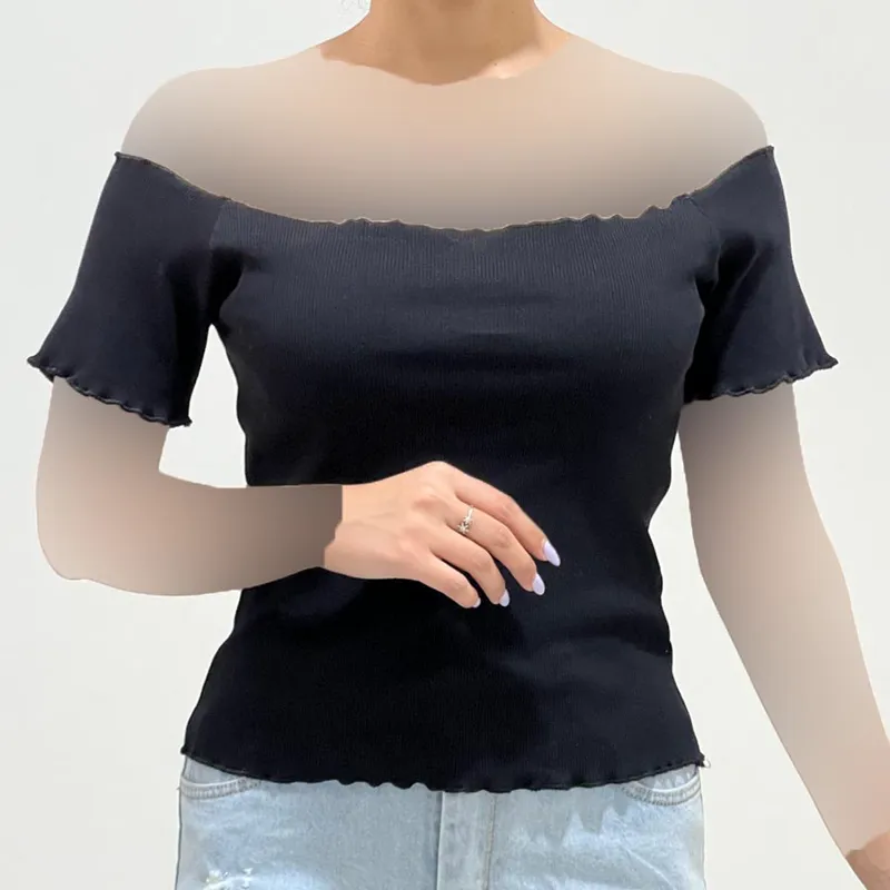 کراپ یقه قایقی مجلسی کبریتی آستین ژور