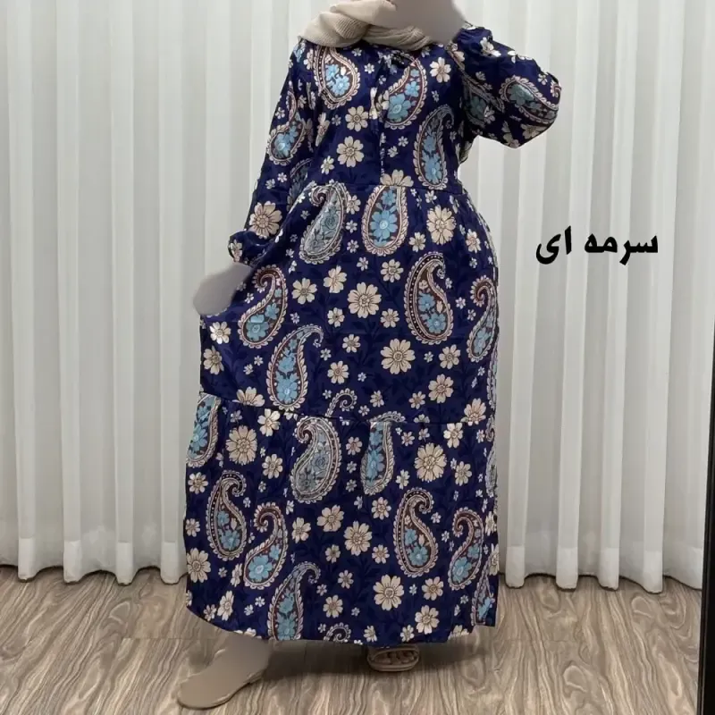 پیراهن فلور بوگاتی فری سایز تا 48 زنانه تنخور شیک و راحت چهارفصل بدون بدن نما