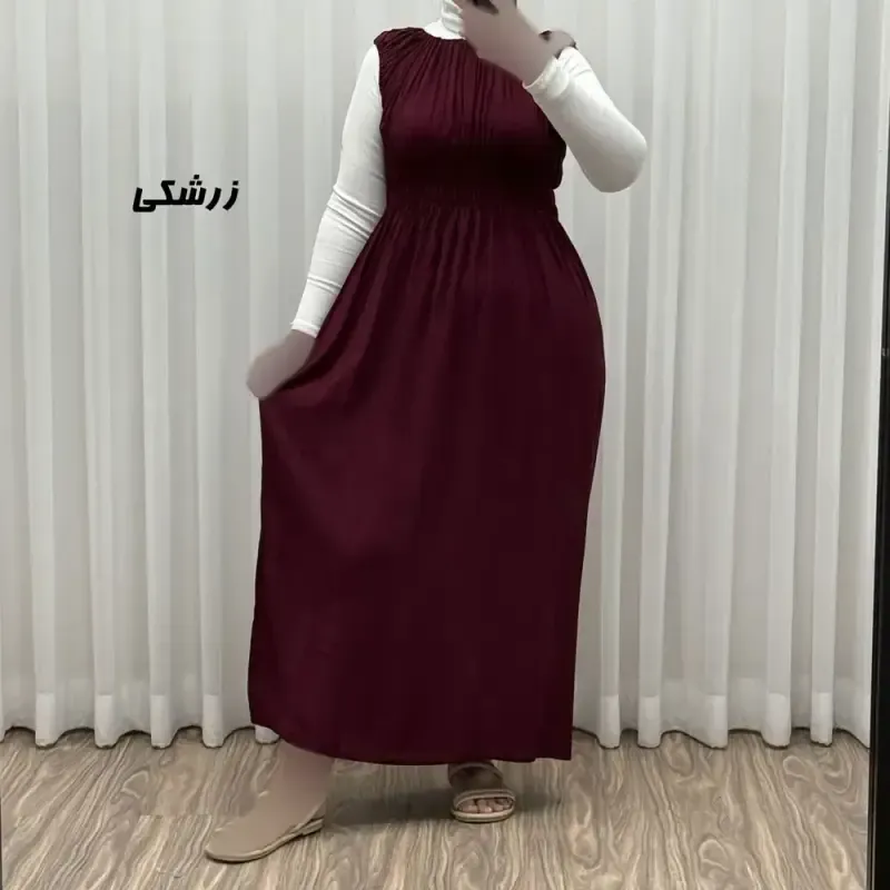 پیراهن ساحلی نخی زنانه و دخترانه فری سایز مدل حلقهای سینه کشدار
