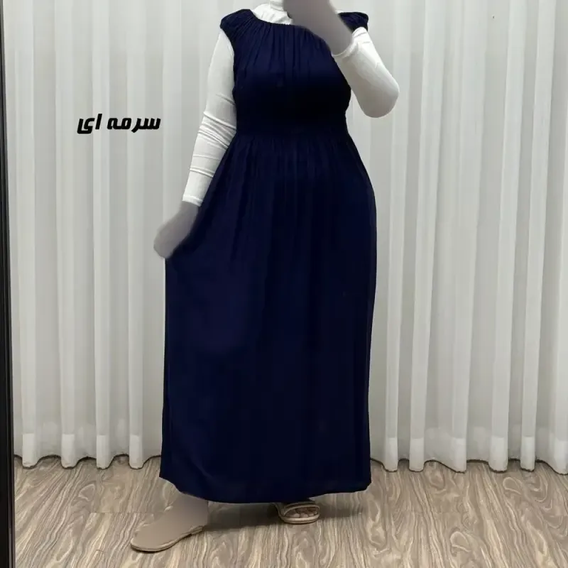 پیراهن ساحلی نخی زنانه و دخترانه فری سایز مدل حلقهای سینه کشدار