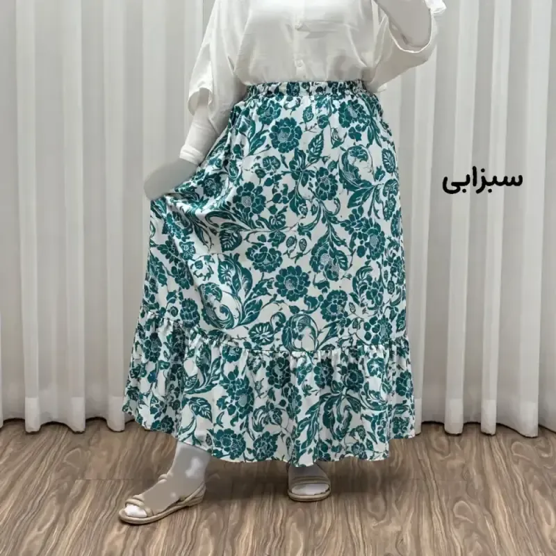 دامن بلند نخی زنانه طرح فلور فری سایز مناسب تا سایز 54