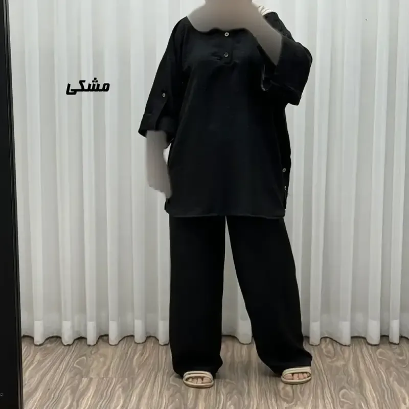 ست بلوز و شلوار زنانه مدل پانچی جنس شانتون فری سایز مناسب تا 52