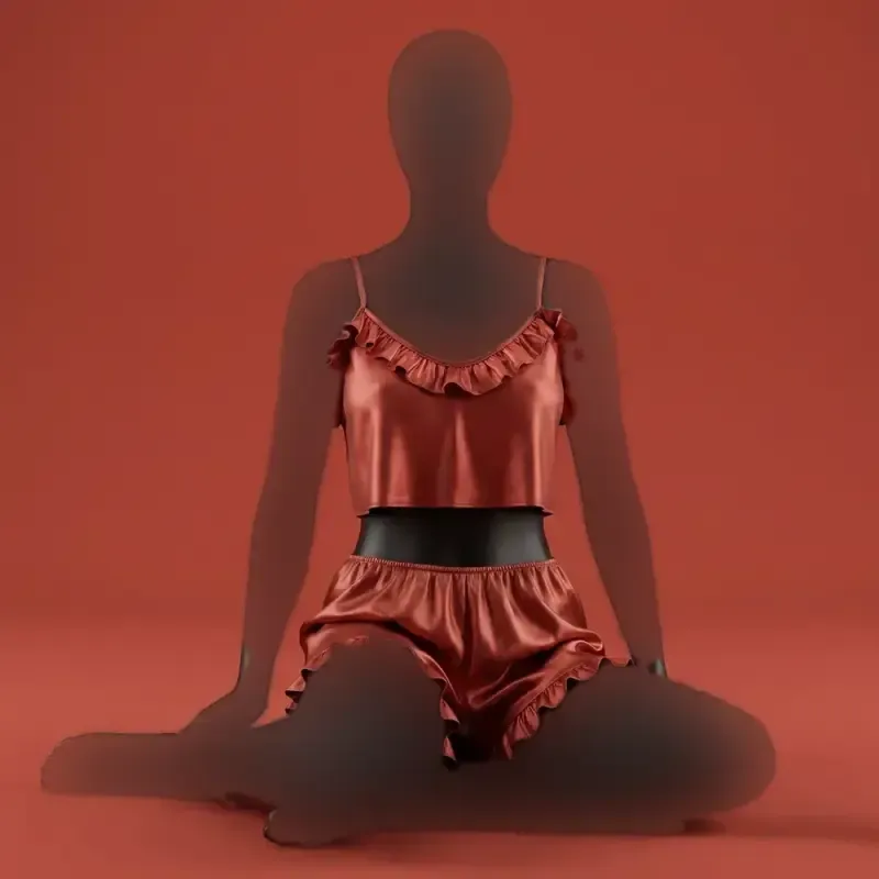 تاپ شورتک زنانه ساتن چین دار بند قابل تنظیم