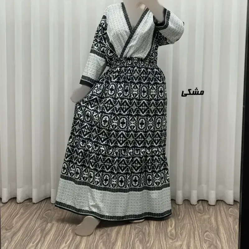 پیراهن زنانه فلور بوگاتی مدل چپ و راستی طرح جاجیم فری سایز تا 48