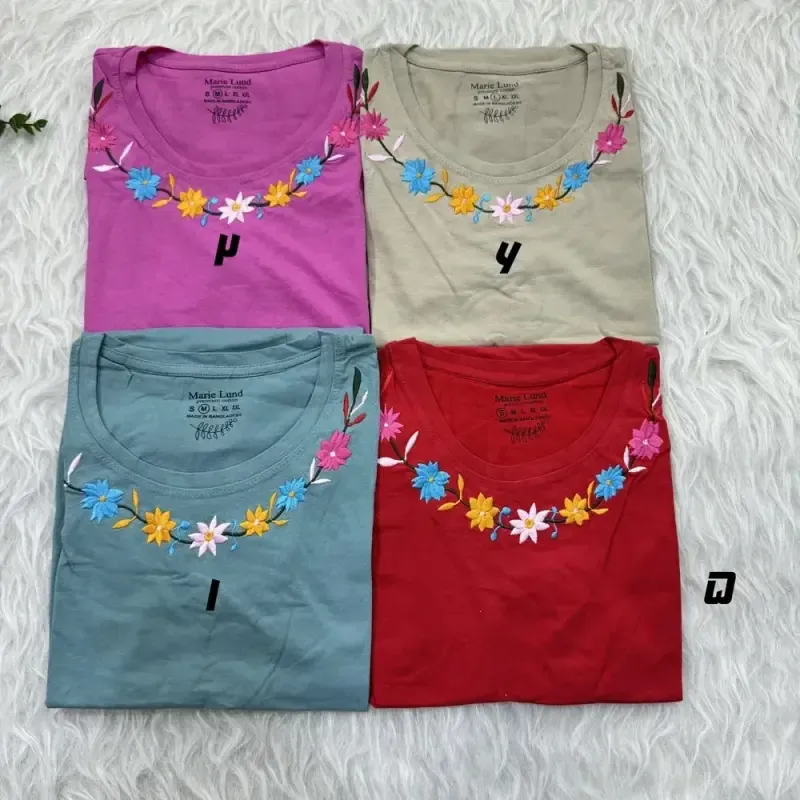 تیشرت نخ پنبه گلدوزی سایز S، M، L، XL و XXL مناسب خانمها و دختران