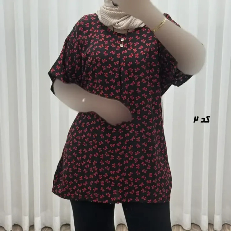 تیشرت نخی زنانه دکمه دار فری سایز مناسب تا سایز 54